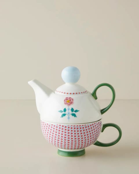 ست دم‌آور Rustic Florals New Bone China 380 – 260 ml آبی - صورتی