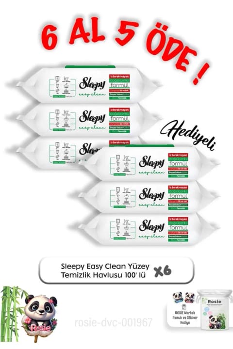Sleepy Easy Clean دستمال تمیزکننده سطوح 100 عددی (پیشنهاد 6 عددی با پرداخت 5) و پنبه روزی