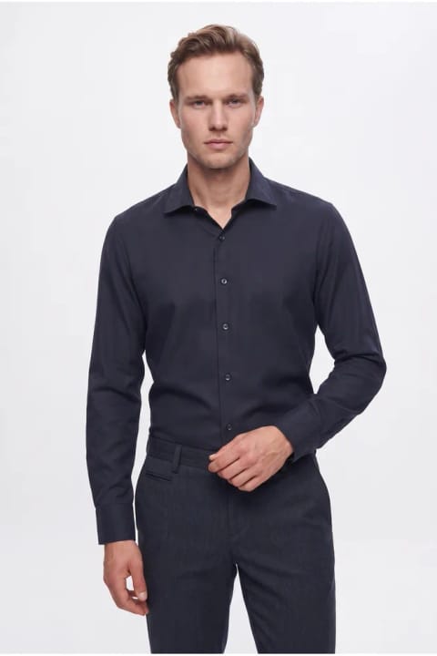 D'S Damat پیراهن اسلیم فیت سرمه‌ای آرمره