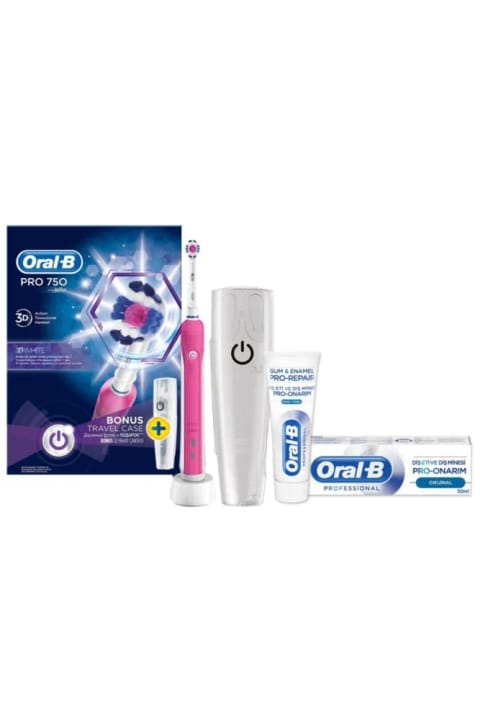 Oral-B Pro 750 مسواک شارژی Cross Action صورتی + خمیردندان ۵۰ میلی‌لیتری