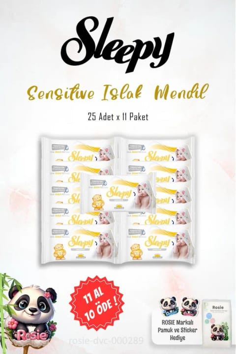 Sleepy 11 AL 10 ÖDE Sleepy Sensitive دستمال مرطوب ۲۵عددی و ۶۰عددی ROSIE
