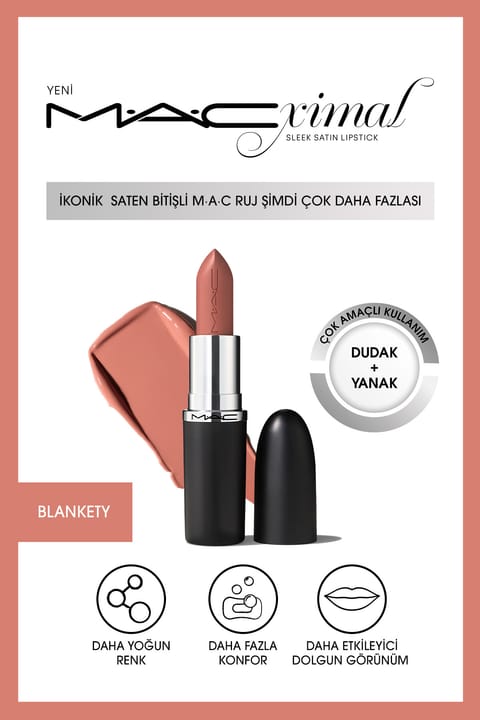 رژ لب ساتن M.A.C MACximal Sleek Satin - BLANKETY 3.5GM