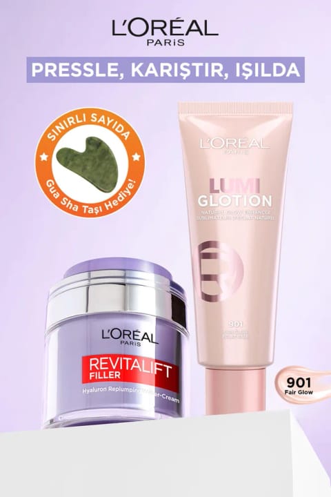 لورآل پاریس Revitalift Filler کرم مرطوبکننده + Glotion درخشش طبیعی