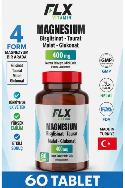 FLX مگنزیوم بیس گلایسینات مالات تائورات گلوکونات گلایسینات 60 عدد قرص