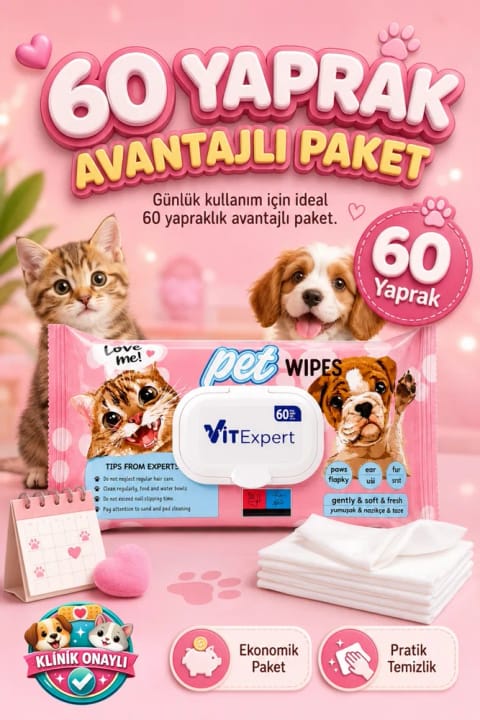 Vitexpert Pet Wipes دستمال مرطوب چندمنظوره هیپوآلرژنیک مخصوص تمیز کردن پنجه، مو، گوش و چشم گربه...