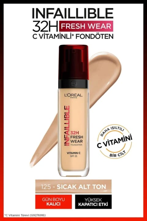 L'Oreal Paris Infaillible 32H Fresh Wear کرم پودر ویتامین C — 125 Natural Beige