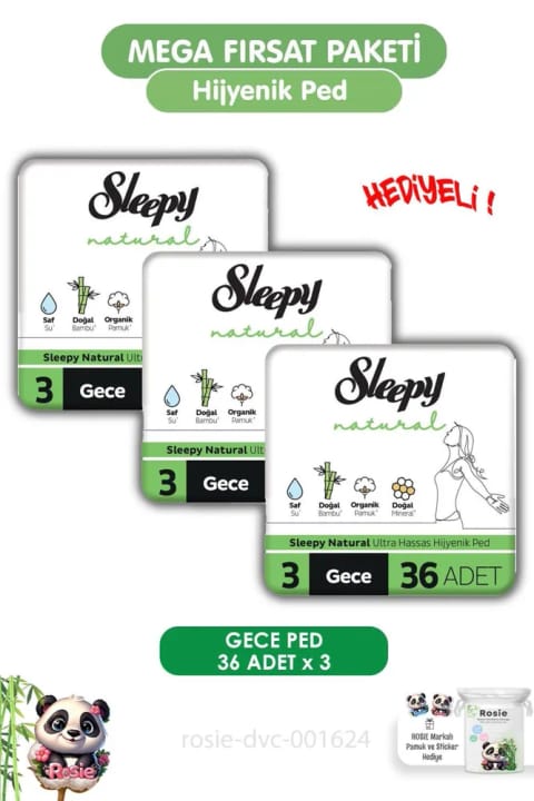 Sleepy Natural اولترا حساس نوار بهداشتی شبانه ۱۰۸ عددی + ROSIE