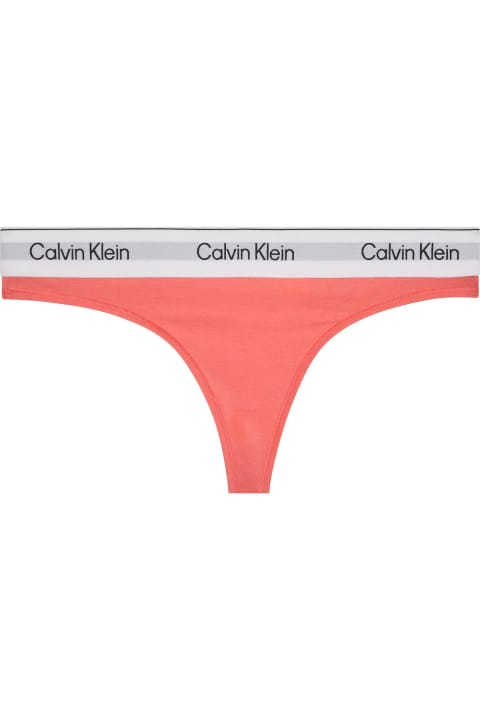 شورت زنانه Calvin Klein مرجانی با نوار کشی سفید و لوگوی برند
