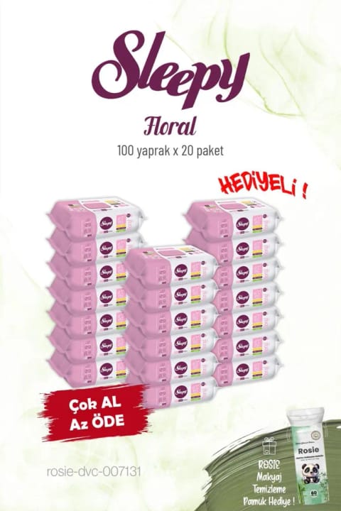 Sleepy 20'li Floral Kişisel Bakım Havlusu 100'lü ve Rosie
