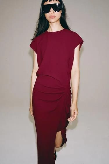 Zara ZW Collection پیراهن میدی چیندار