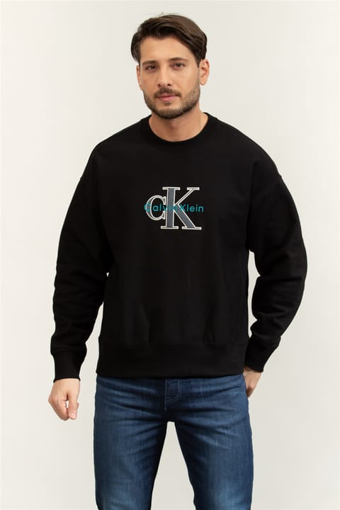 سویشرت آستین‌بلند یقه گرد مردانه Calvin Klein مدل CK طرح نوشته مشکی