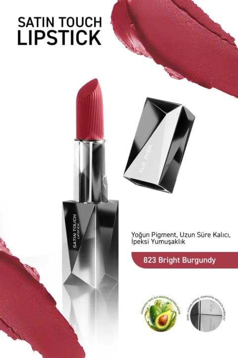 Alix Avien رژ لب نیمه مات بلند ماندگار مرطوبکننده با اثری صاف - ساتن — 823 Bright Burgundy