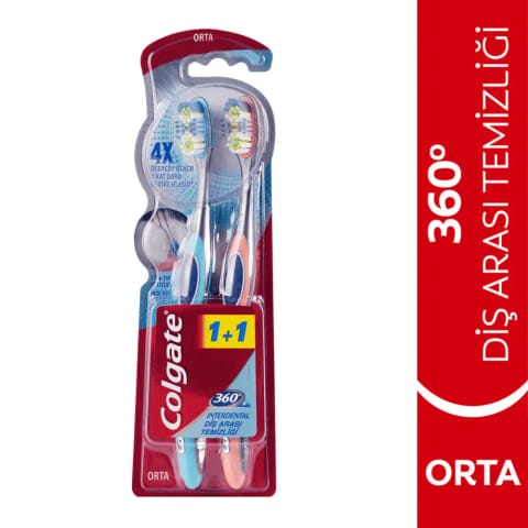 Colgate مسواک متوسط با پاک‌کننده زبان و گونه برای تمیزی بین دندانی 1+1