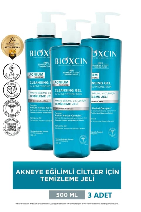 Bioxcin Acnium شوینده صورت تعادل‌بخش سبوم ۳×۵۰۰ میلی‌لیتر