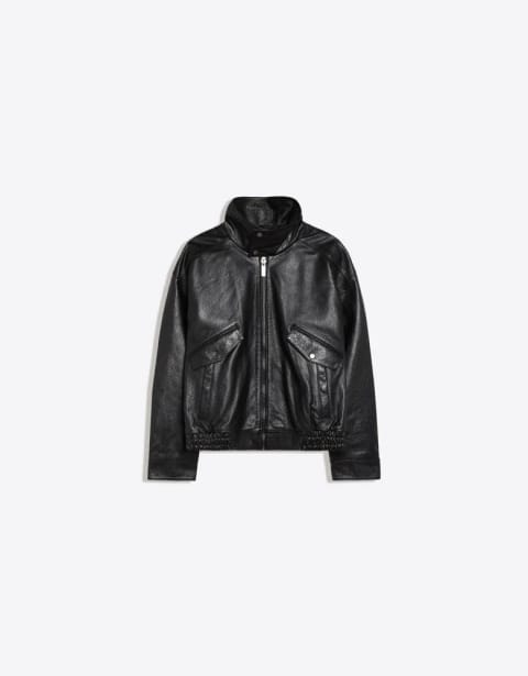 کاپشن چرمی بمبر با یقه فانل