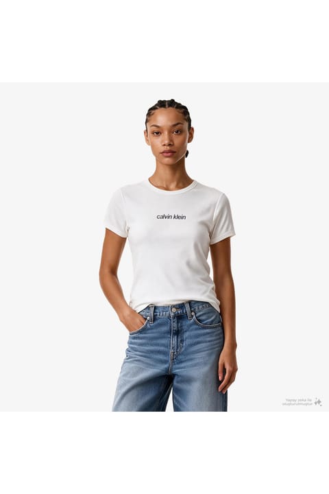 تی‌شرت رینگر زنانه Calvin Klein Contour Rib Logo سفید