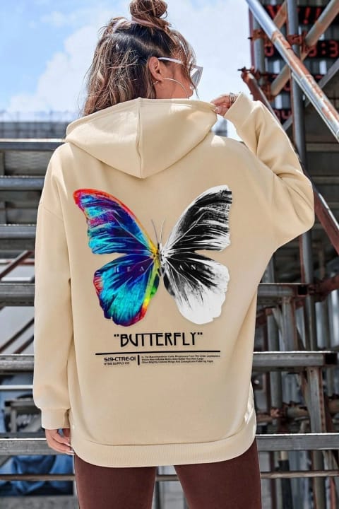 سویشرت uyguntarz مدل Butterfly با چاپ پشت
