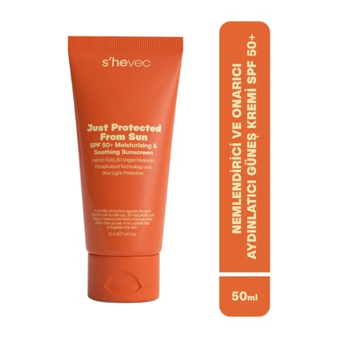 She Vec Just Protected From Sun مرطوب‌کننده، ترمیم‌کننده و روشن‌کننده ضدآفتاب SPF50+ حجم 50 میلی‌لیتر