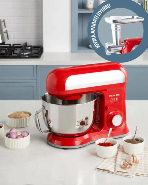 میکسر ایستاده English Home SMR 3002 با قابلیت اتصال چرخ‌گوشت، ۷ لیتر، قرمز