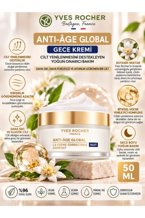 کرم شب ضدچین و چروک Global Yves Rocher Anti-Âge حجم 50 ml