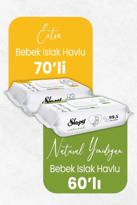 Sleepy دستمال مرطوب نچرال نوزاد ۶۰ عددی و اکسترا کودک ۷۰ عددی