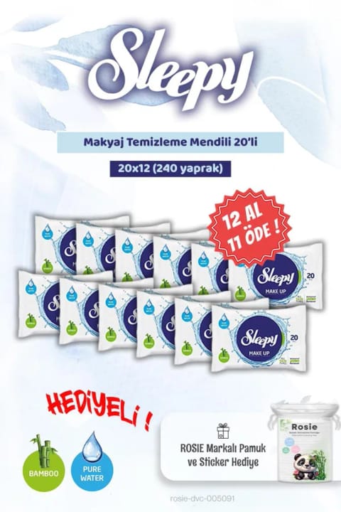Sleepy دستمال پاک‌کننده آرایش 20 عددی به همراه پنبه بچه Rosie
