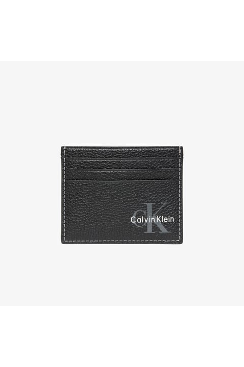 کیف کارت Calvin Klein مردانه لوگو دار سطح صاف چند جیب مشکی