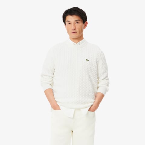 پلیور یقه گرد کرم Lacoste مردانه Regular Fit
