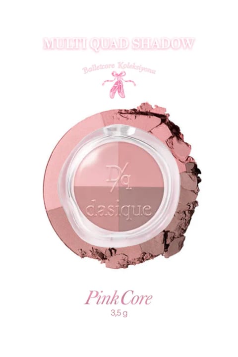 پالت سایه چشم 4 رنگي dasique مات، بافت نرم، بدون ریزش Multi Quad Shado — 04 Pink Core