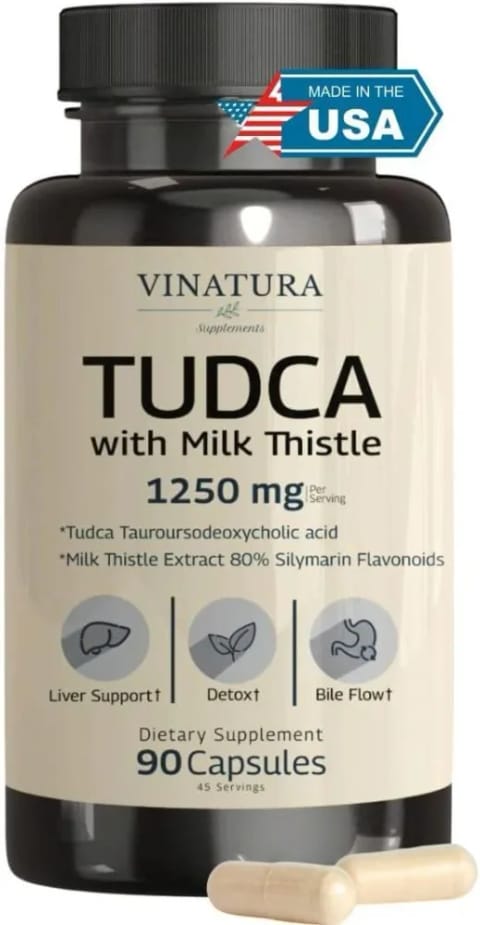 VINATURA TUDCA Milk Thistle 1250mg Bile Salts Liver Support, Gallbladder 90 Caps