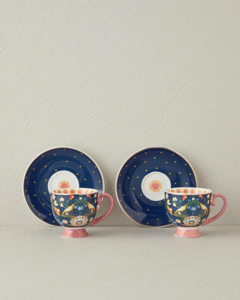 ست فنجان قهوه ۴ پارچه ۲ نفره Wingy New Bone China، ۱۰۰ میلی‌لیتر، سرمه‌ای