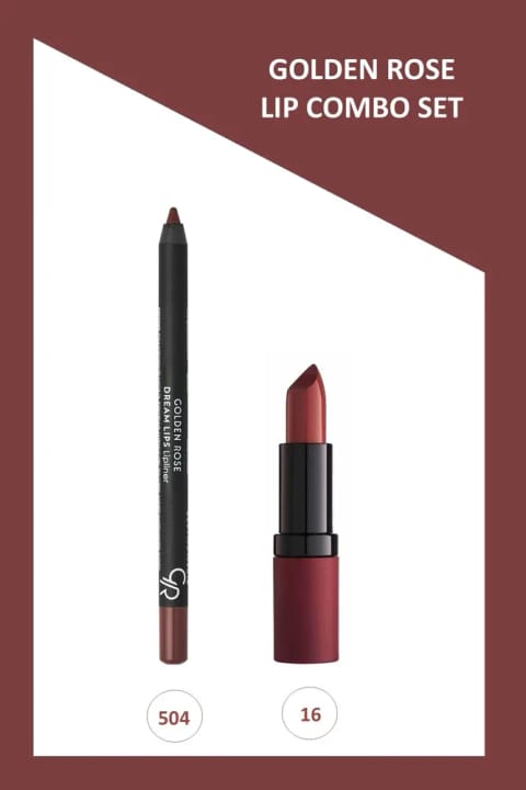 Golden Rose Velvet Matte رژ لب شماره 16 و Dream Lips خط لب شماره 504