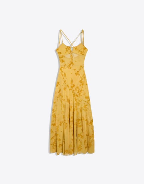 Flocked tulle strappy midi dress
