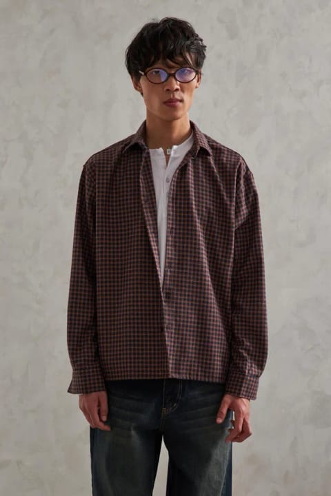 پیراهن مردانه Oversize چهارخانه %100 پنبه قهوه‌ای