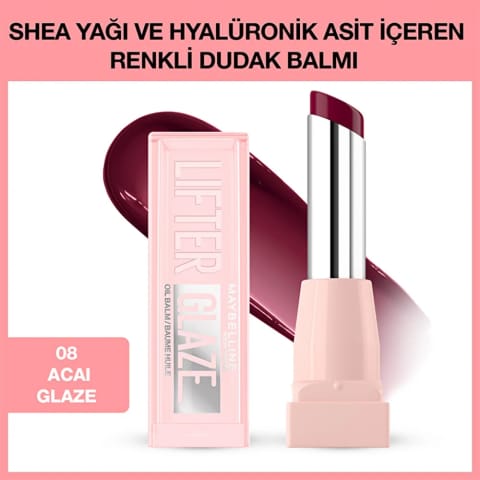Maybelline New York Lifter Glaze رنگی بالم لب حاوی Shea Oil و Hyaluronic Acid 08 Acai Glaze