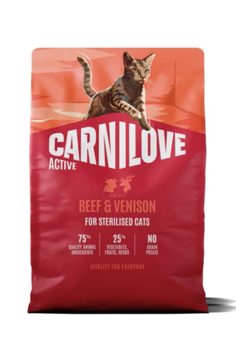 غذای خشک گربه Carnilove ACTIVE بدون غله برای گربه‌های بالغ عقیم‌شده با گوشت گاو و آهو