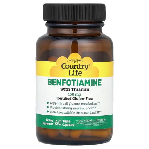 Country Life Benfotiamine With B1 Thiamin، ۱۵۰ میلی‌گرم، ۶۰ کپسول وگن