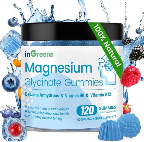 İngreens Magnesium Glycinate Betaine Sleep Relaxation & Focus Support 120 عددی گومی