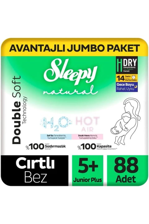 پوشک بچه Sleepy Natural Double Soft بسته جامبو مقرونبهصرفه سایز 5+ Junior