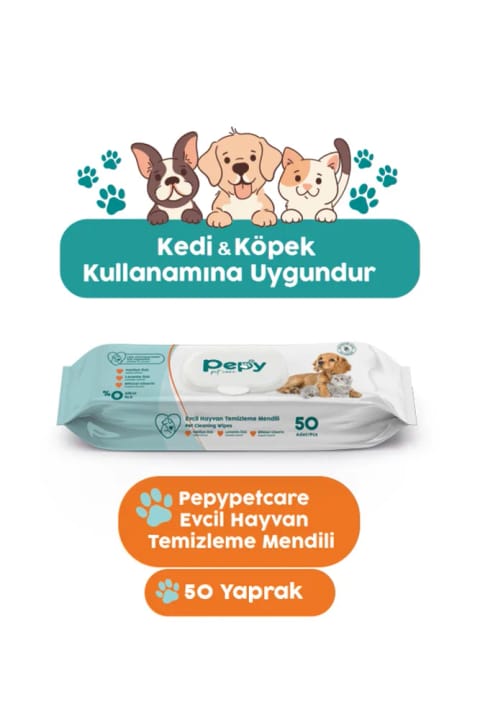 PEPY دستمال مرطوب مخصوص تمیز کردن حیوانات خانگی (گربه و سگ) ۱ بسته ۵۰ عددی
