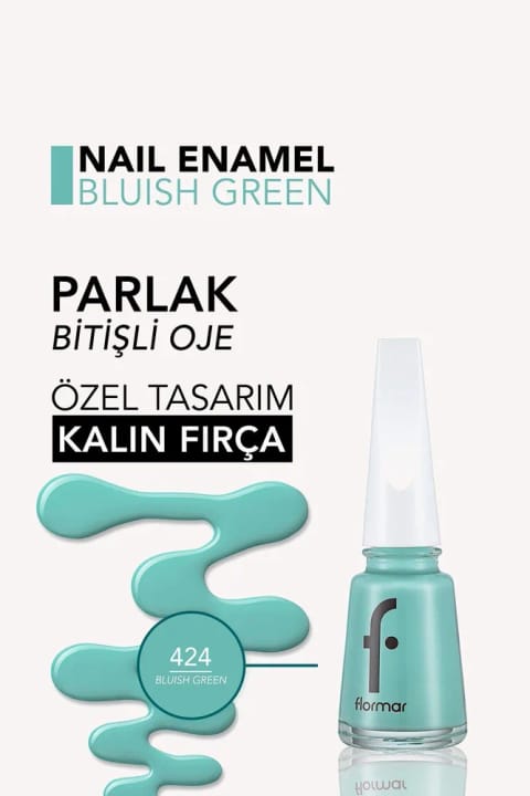Flormar Nail Enamel لاک ناخن با رنگدانه بالا و پایانی براق FNE-424 سبز مایل به آبی