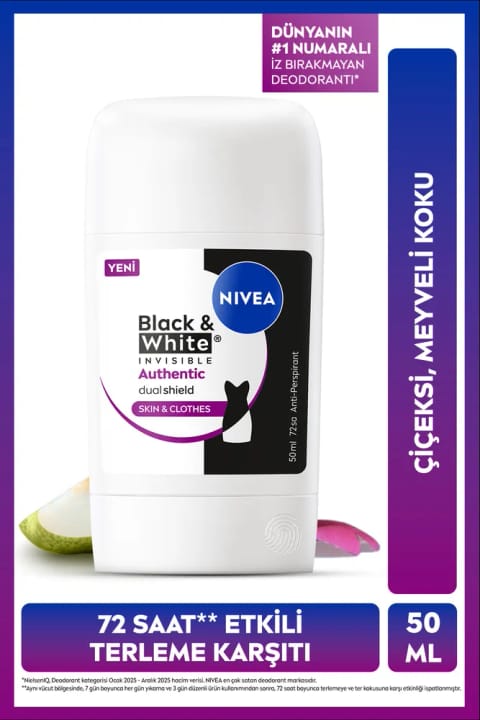 NIVEA دئودورانت استیکی زنانه Black&White Authentic 50 میلیلیتر