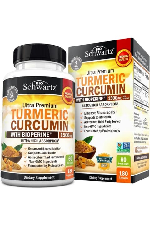 BioSchwartz کپسول زردچوبه کورکومین با بیوپرین ۱۵۰۰ میلی‌گرم ۱۸۰ عددی ساخت آمریکا