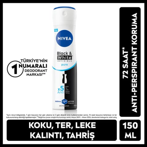 NIVEA Invisible Pure Black & White دئودورانت اسپری زنانه ۱۵۰ میلیلیتر