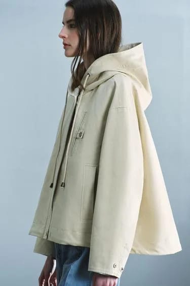 Zara ZW Collection کاپشن پارکا کلاه‌دار با جیب