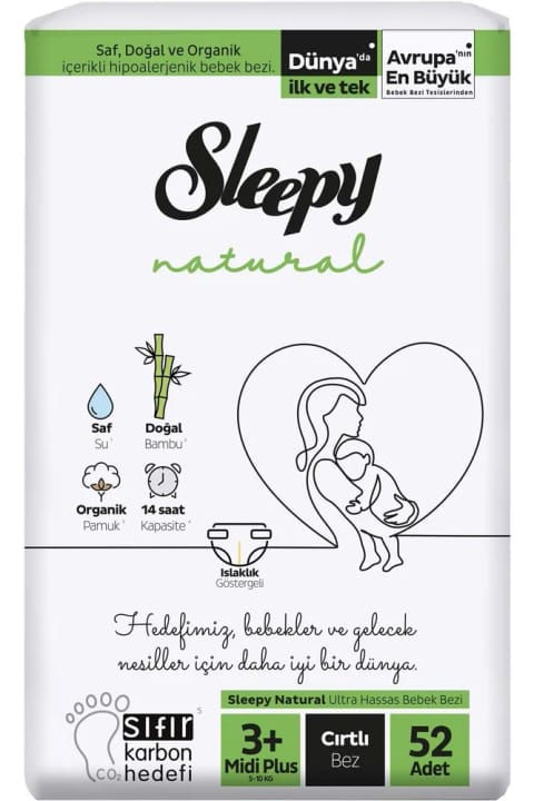 پوشک بچه Sleepy Natural سایز 3+ (5-10 کیلوگرم) بسته 52 عددی