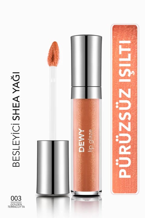 Flormar Dewy Lip Glaze مرطوب‌کننده نیمه شفاف براق کننده لب — 003 Golden Terracotta