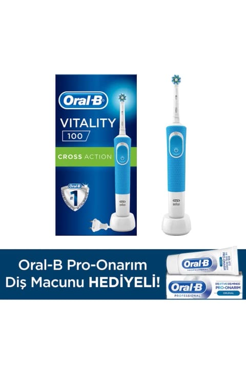مسواک شارژی Oral-B D100 Cross Action آبی + دهان‌شویه Pro Onar 50ml