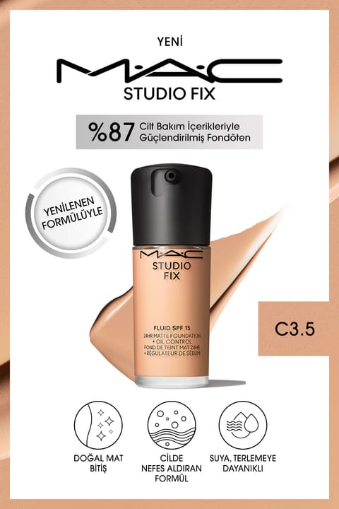 فونداسیون مات ماندگار تا 24 ساعت M.A.C مدل Studio Fix Fluid SPF15 - رنگ C3