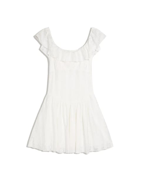 Lace Bardot neckline dress